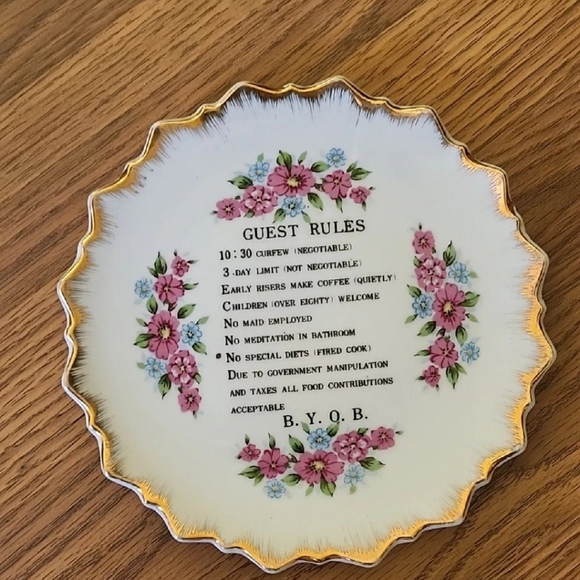 Vintage Guest Rules Plate Made in Japan Ceramic Gold Trim - Picture 1 of 7